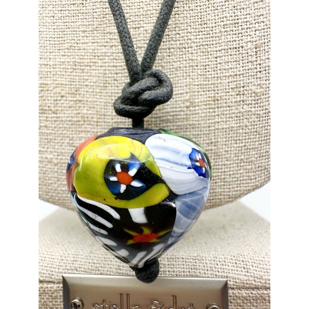 Vintage Italian Millefiori Art Glass Necklace Heart 22”